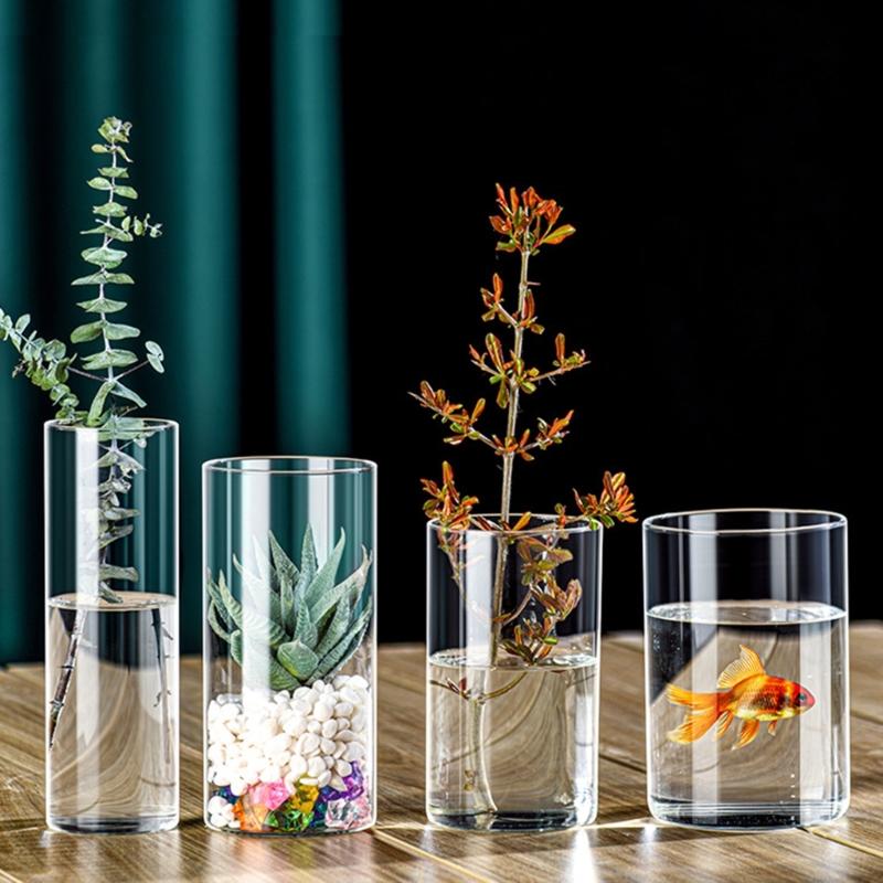 Vaso vidro contemporâneo com cilindros vidro decorativos para flores e velas