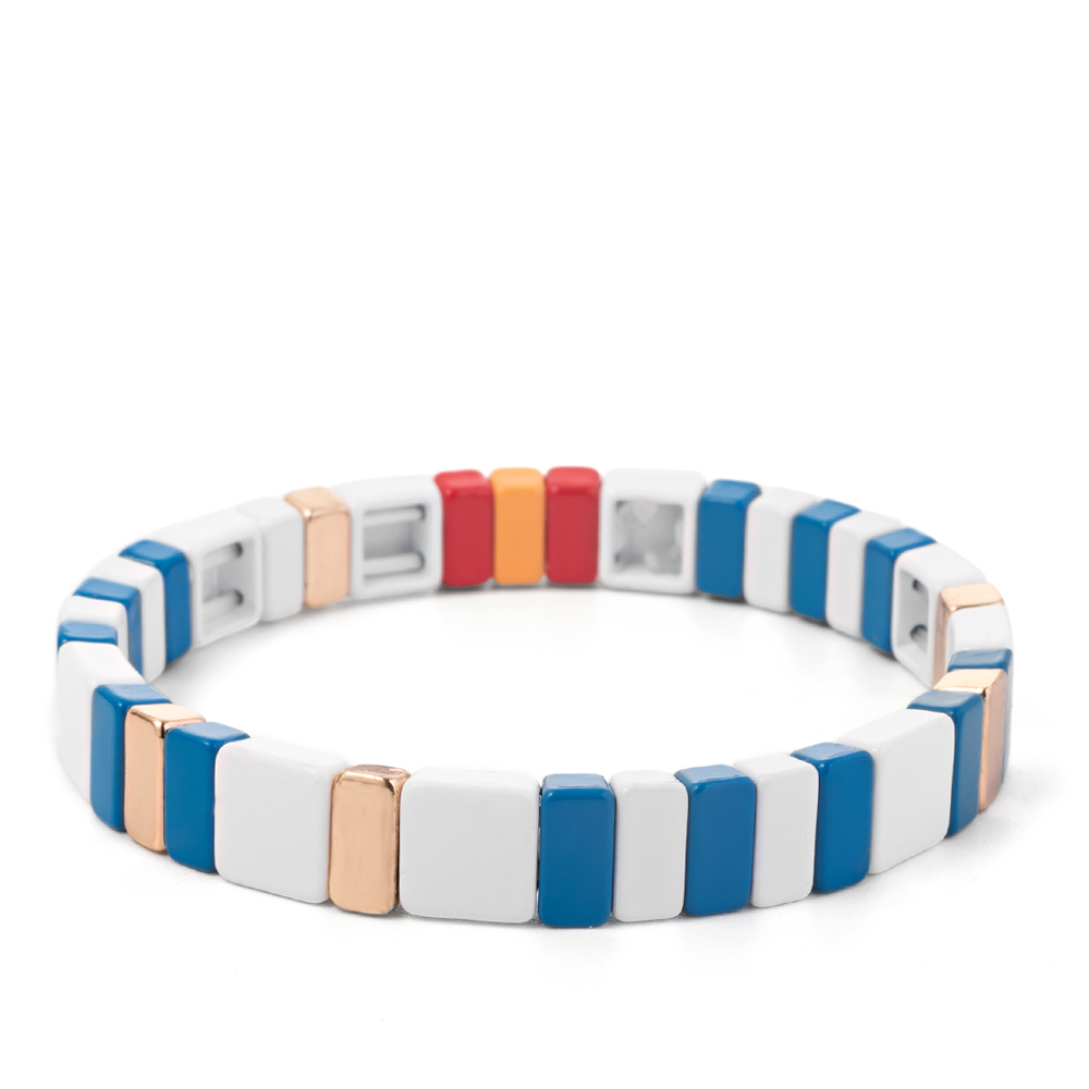 Conjuntos de pulseras de cuentas de colores para mujer, pulseras elásticas bohemias, brazalete de Metal, proveedores de joyería al por mayor, nueva: Color amarillo dorado claro