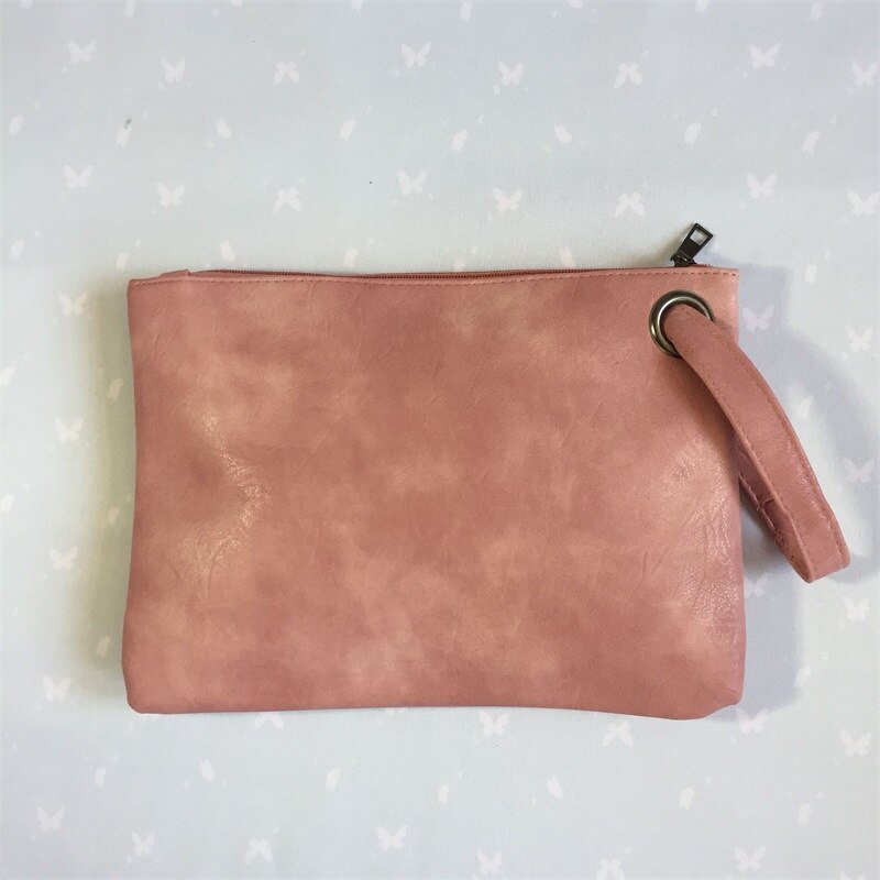 nouvelle femme sac pochette Simple rétro dames sac à main grande capacité pochette fermeture éclair enveloppe sac: Pink