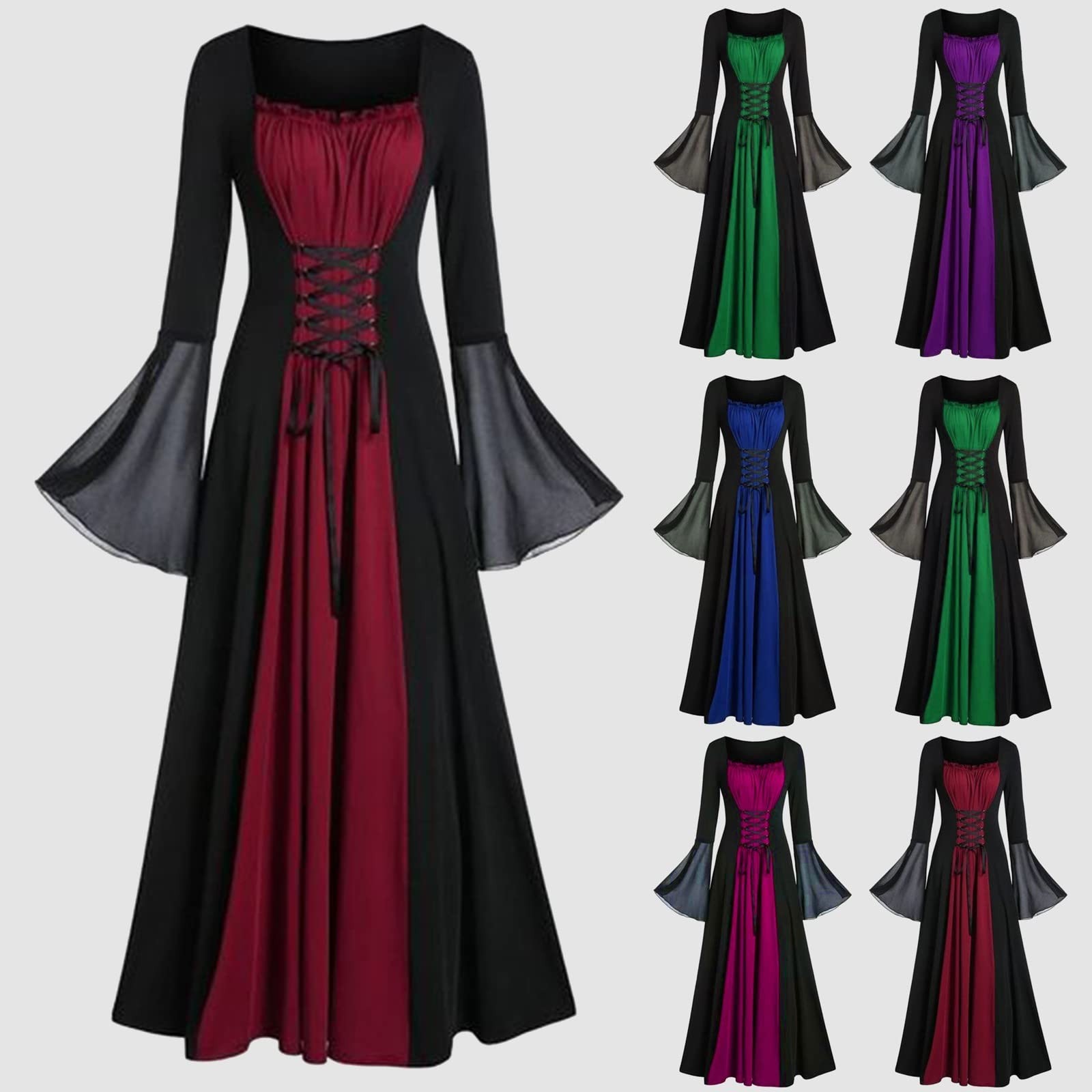 Halloween Mittelalter Renaissance Vampir Kleid für Frauen Vintage Cosplay Piratenkostüm Hexe Karneval Dress Up Party 2025
