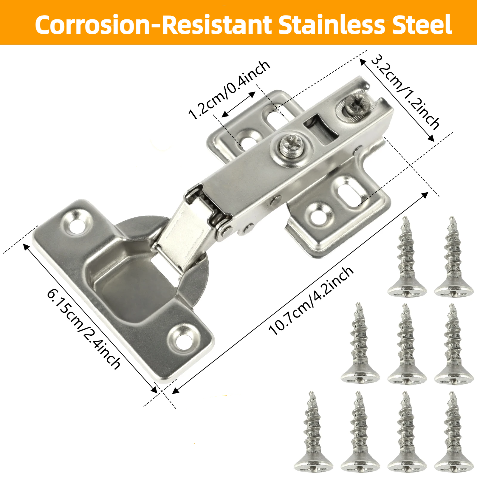 10 stk. heldekkende hengsler med myk lukking, skjulte hengsler i stål for møbler, kjøkkenskapdørhengsler med skruer