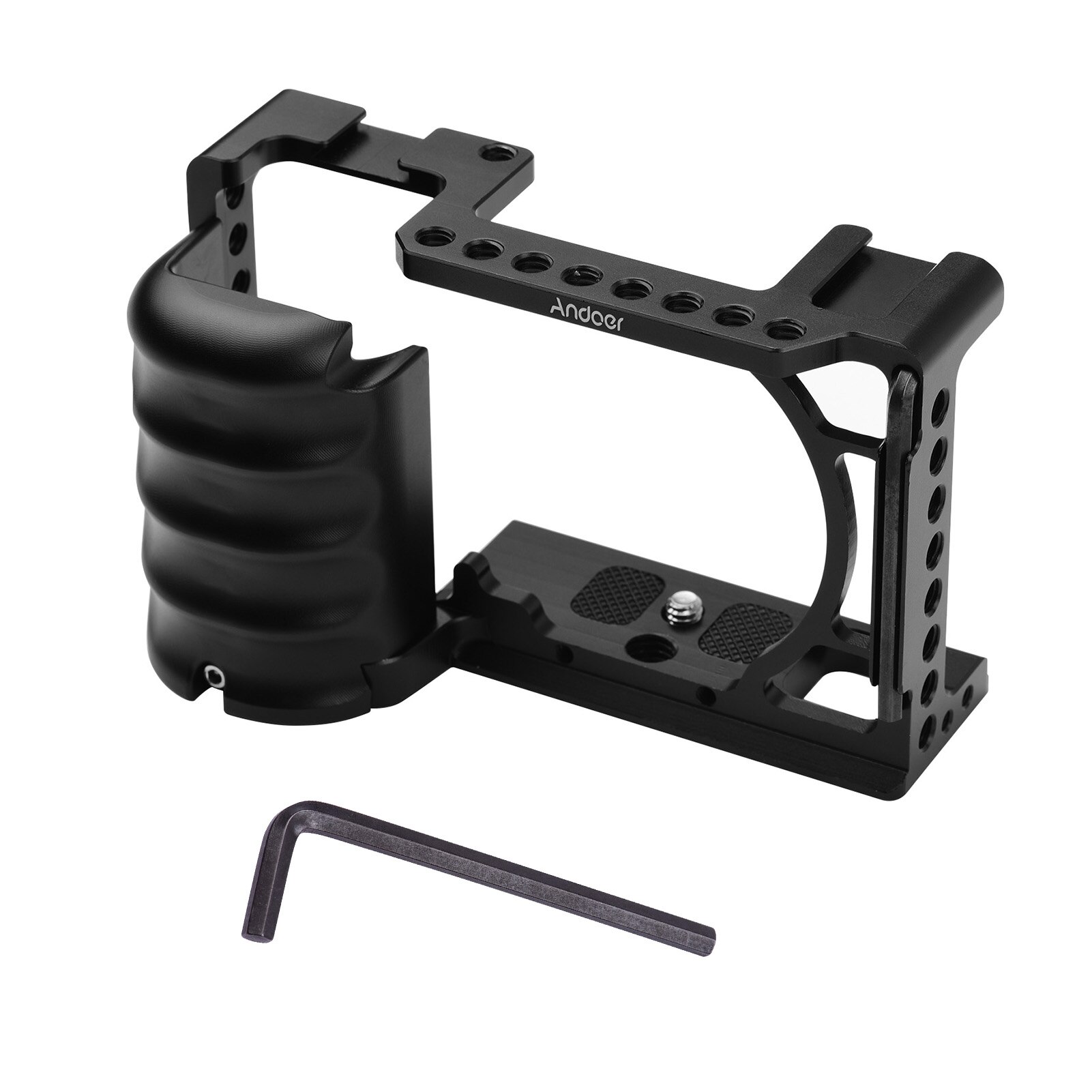 Andeor Video Camera Cage Rig Koude Schoen Mount 1/4 3/8 Schroefdraad Gaten W/Wrench Voor Sony A6000 A6100 A6300 a6400 A6500 A6600 Dslr