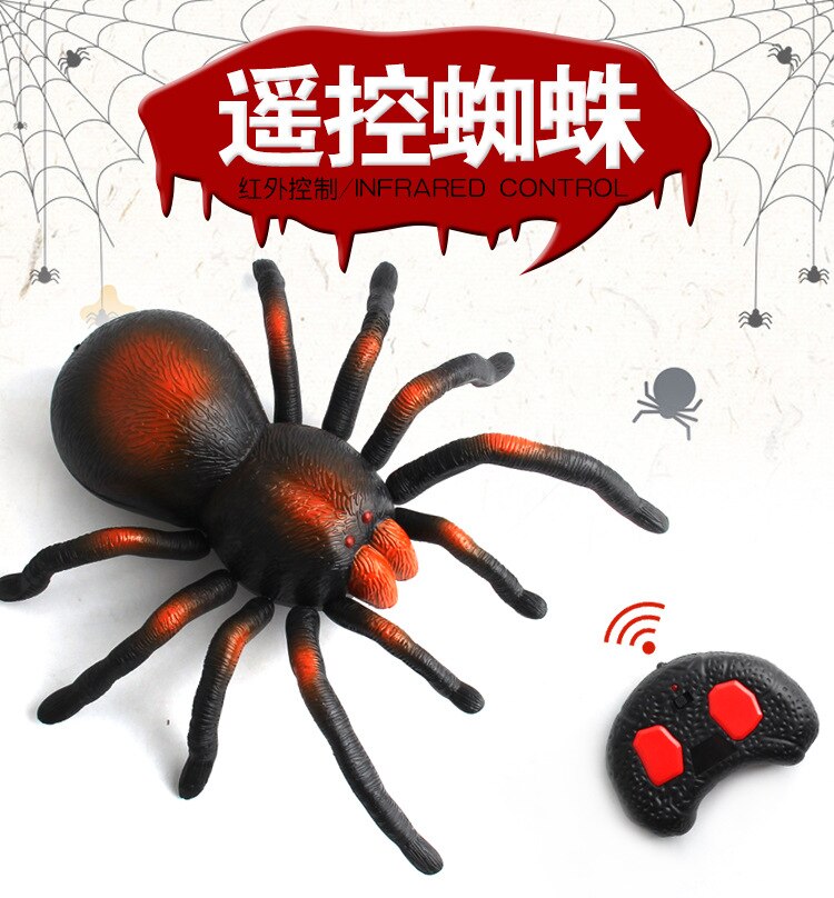 Electronic pet Remote Control Simulation tarantula Eyes Shine smart black Spider Halloween Tricky Prank Scary Toy