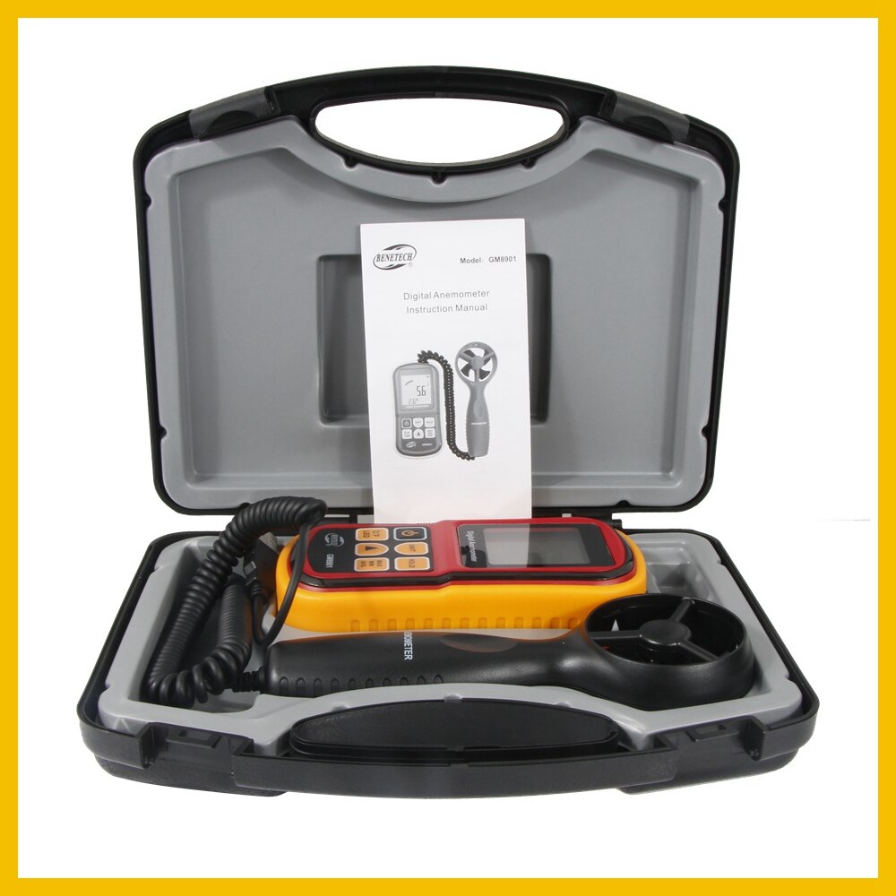 Høj nøjagtighed anemometro lcd-display digitalt anemometer 0 ~ 45m/ s vindmåler lufthastighed temperaturmåler  gm8901- benetech