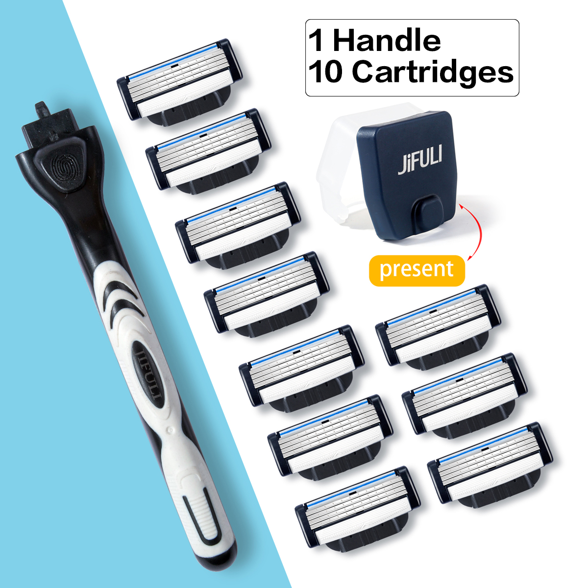 Cuchilla de afeitar de seguridad para hombre de , cartuchos de afeitado de acero inoxidable alemán de 4 capas, Compatible con afeitadora Mach 3, hoja reemplazable: Naranja