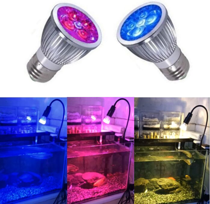 Luz LED para acuario para pecera, bombilla de coral de arrecife, luz de cultivo E27 para peces, plantas acuáticas, 10W