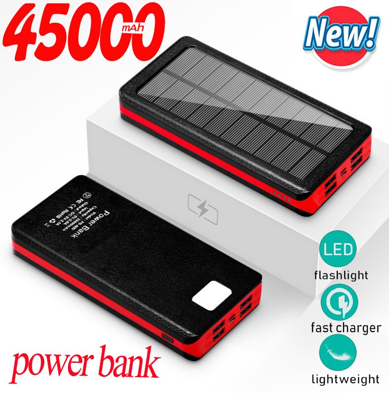 45000mAh Solar Power Bank for Samsung Iphone Xiaomi Smartphone LED Light Portable Solar Power Bank Charger Waterproof 4 USB