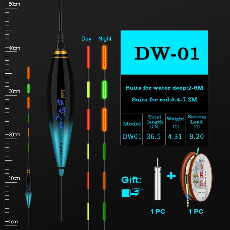 1pc fiskeflåd 1 stk fiskeline gruppe  + 1pc batteri stor opdrift elektrisk led lysende flydere til store fisk: Dw -01