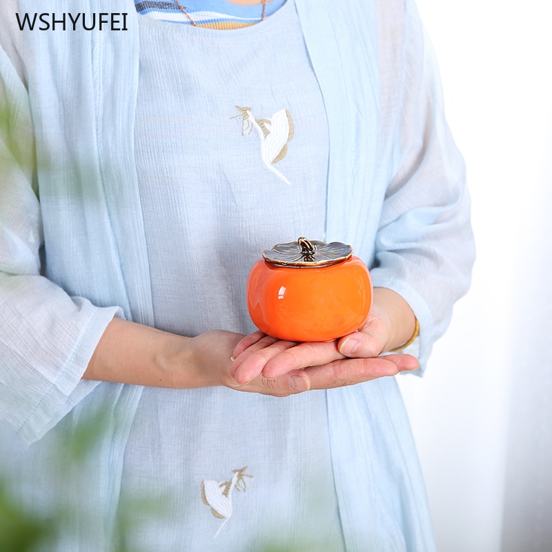 Persimmon persimmon wishful plant ceramic tea coffee bean candy biscuit persimmon moisture-proof sealed jar wedding