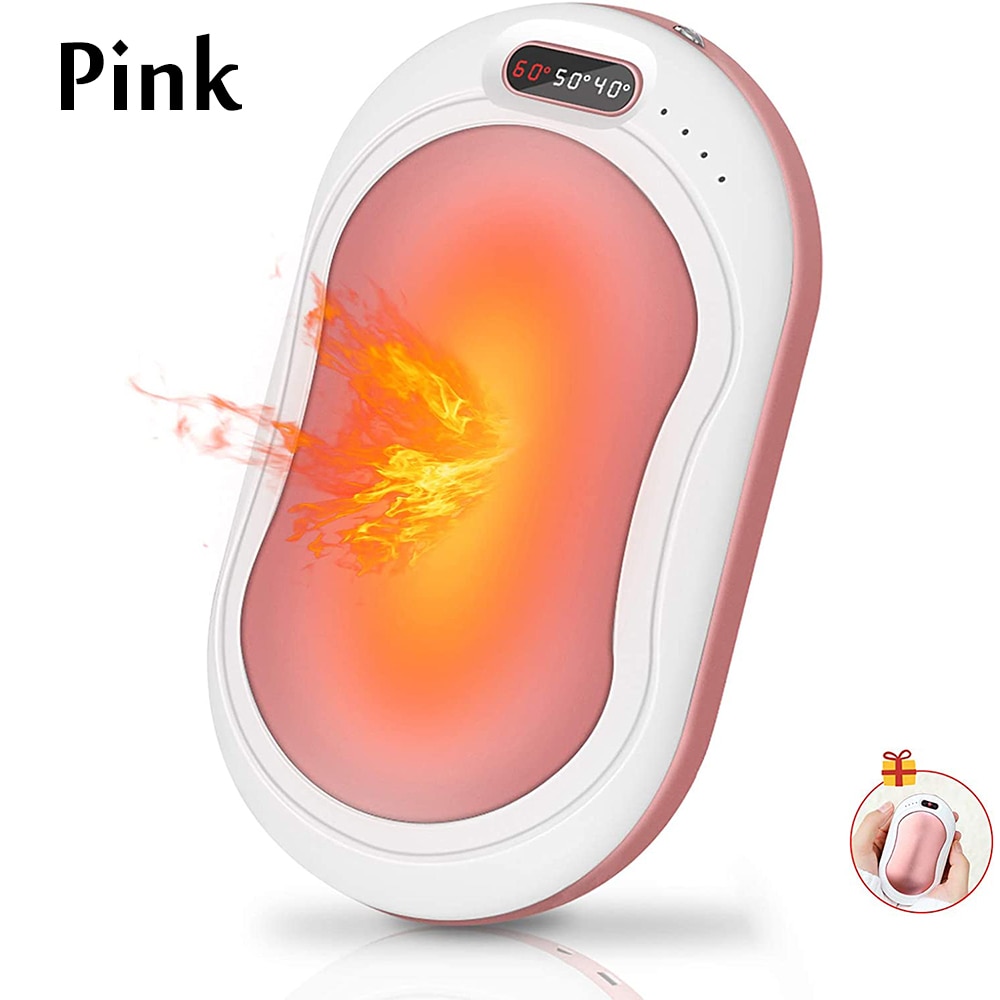 10000mA Elektrische Hand Warmer Usb Opladen Winter Warm Pocket Power Bank Handwarmer 3 Modes Quick Verwarming Led Zaklamp: pink