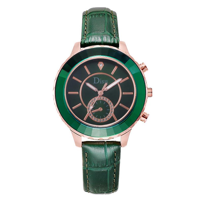 Retro brune kvinder ure kvaliteter små damer armbåndsure vintage læder armbånd ur mærke kvinde ur: Grøn