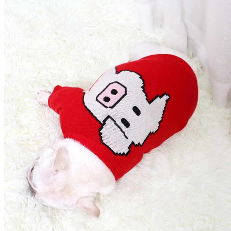 Pet clothes autumn/winter sweater sweater pitbull pug fat dog short body stretch red piglet small dog costume