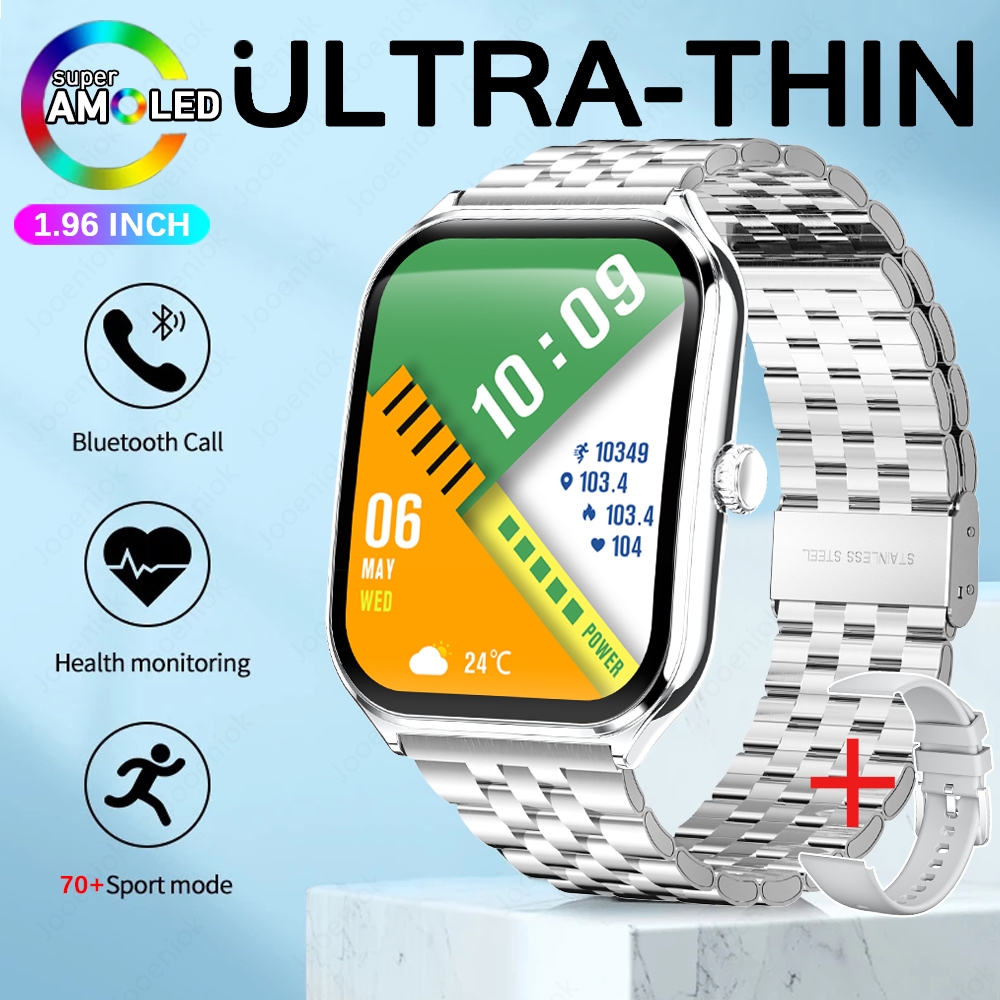Novo esporte ao ar livre smartwatch masculino 1.96 "tela amoled sempre mostrar tempo ai voz monitor de saúde à prova dwaterproof água bt chamada smartwatch: Azul