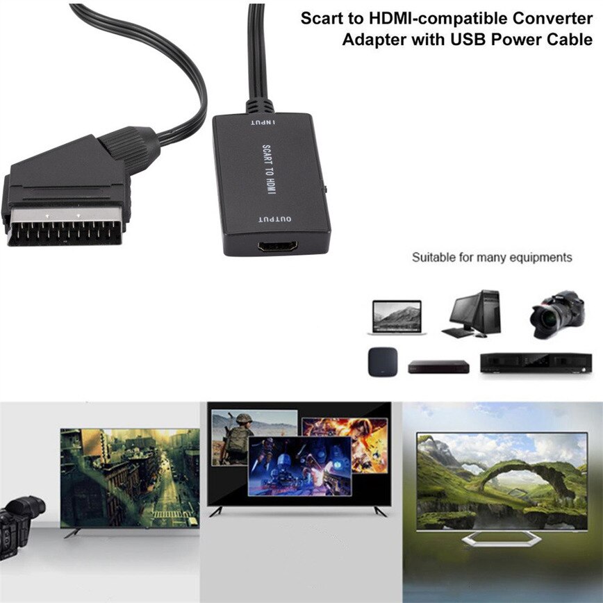 Grwibeou scart til hdmi-kompatibel kabelkonverter videoadapter 1080p video audio adapter til hd tv dvd til hdtv stb sky box