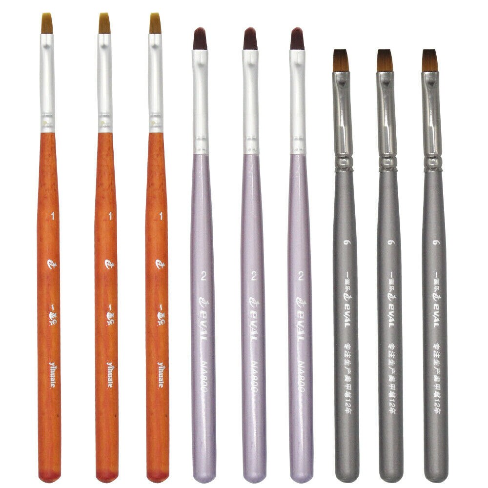 Eval 3PCS Nail Art UV Gel Acrylic Brush Painting Brushes Nail Beauty Tool Round Flat wooden size #6 2# 1#