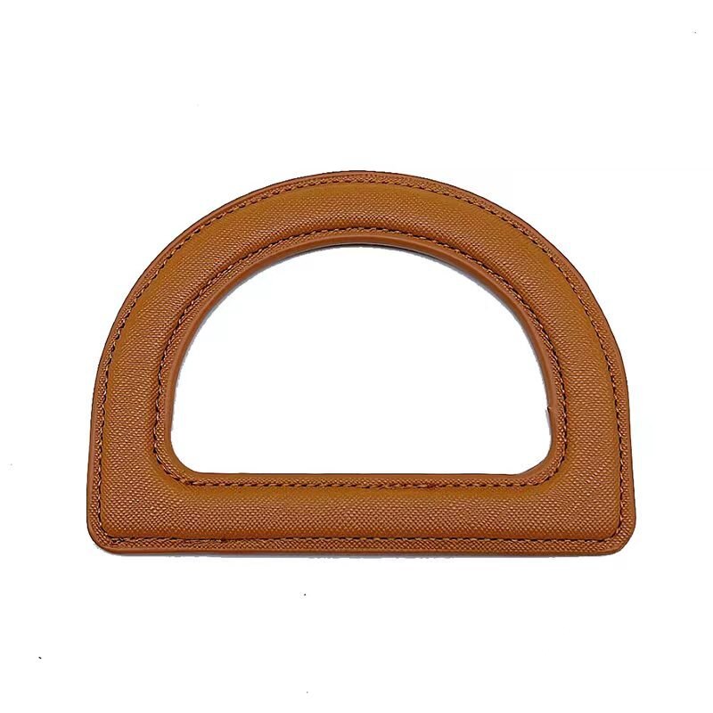 Mango de madera en forma de D, herramienta de bolso marrón de madera maciza, marco de madera degradado, accesorios únicos para bolsos, mango de: PU brown