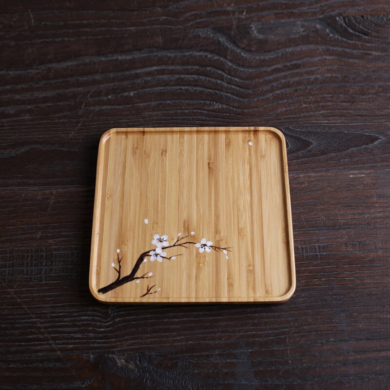Hand painted dry brewed bamboo tea tray simple small tea tray tea table tea set accessories office and household tea tray: light yellow