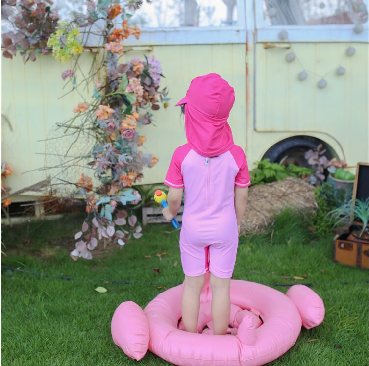 Girls Swimsuits Pink Beautiful Meimaid Swimsuit For 1-10years One-piece Litttle Girls With Hat Lovely Sun Protection