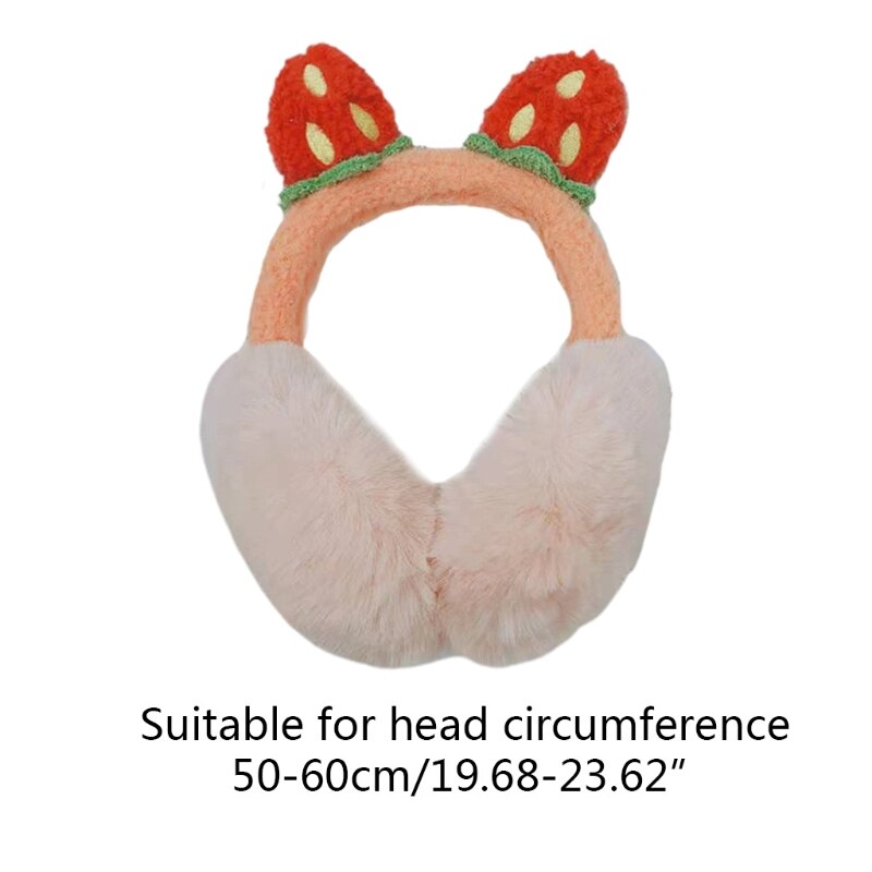 Women Student Winter Fluffy Plush Earmuffs Cute Cartoon 3D Strawberry Ears Earflap Foldable Portable Ear Warmers Covers