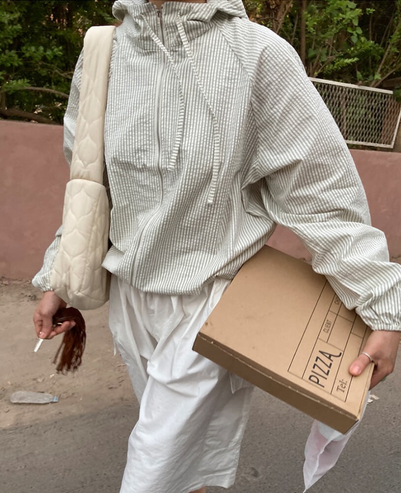 Koreanischen Stil Streifen Chaqueta Mujer Mit Kapuze Jaqueta Feminina Reißverschluss Casaco Sonnenschutz Jacken 2025, Frau Frühling Sommer Ropa
