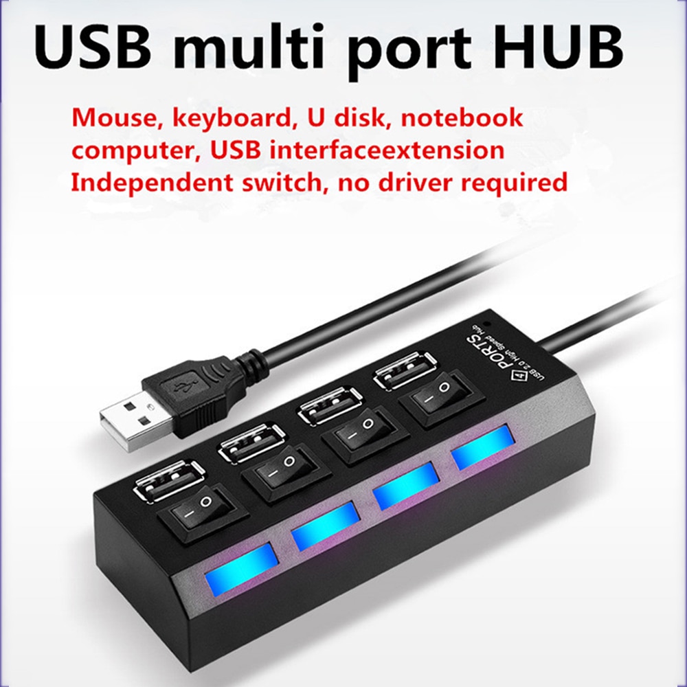 USB Hub 2.0 Multi USB 2.0 Hub High Speed LED 4 / 7 Ports USB Splitter For PC Computer Accessories Laptop With ON/OF