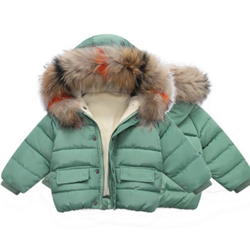 Unisex Winter Jas Kinderen Leuke Hooded Bontkraag Jas Baby Effen Kleuren Winddicht Jas Peuters Outdoor Warming Dikker Jas
