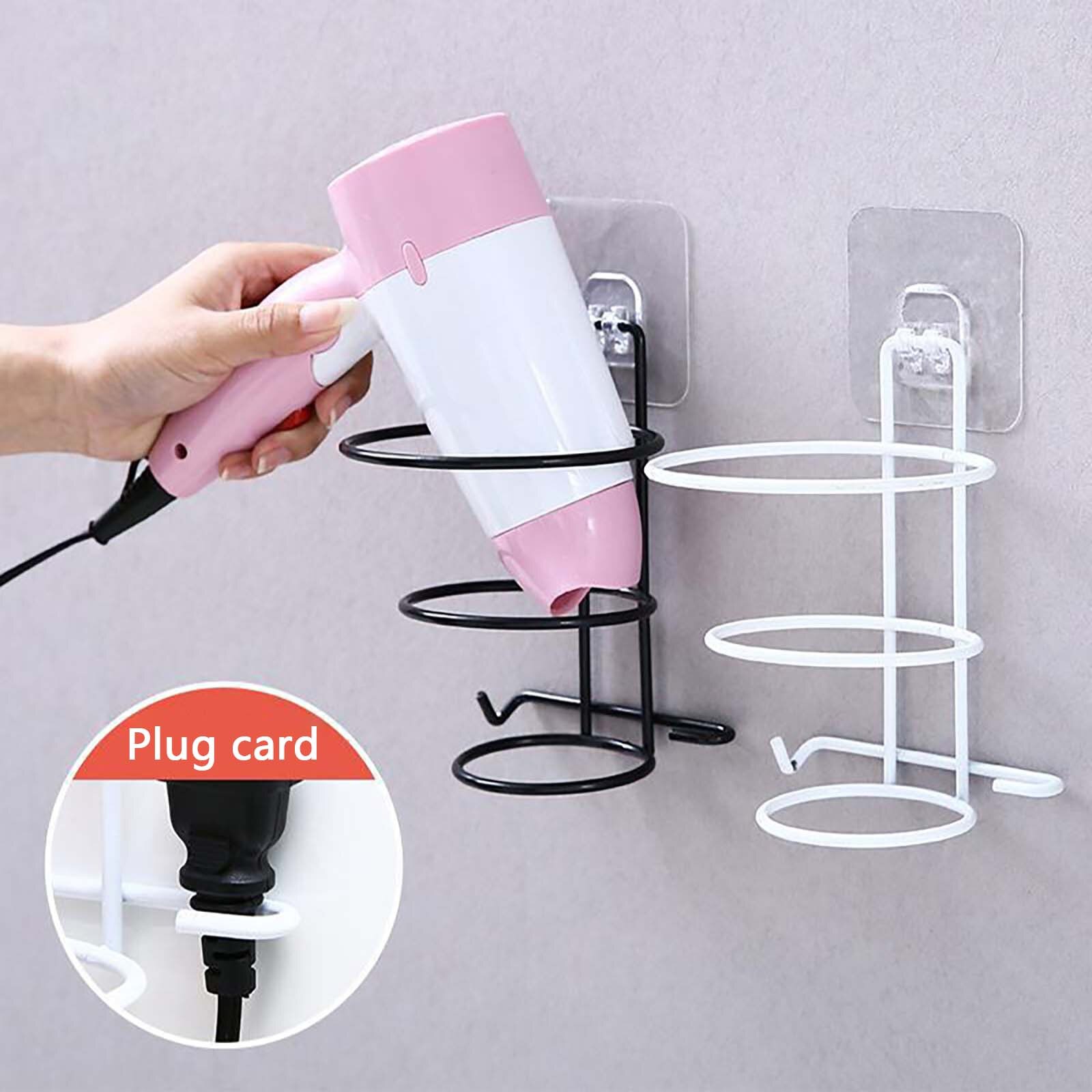 2/1PC Hair Dryer Rack Hair Dryer Rack Free Punching Iron Wall-mounted Storage Rack