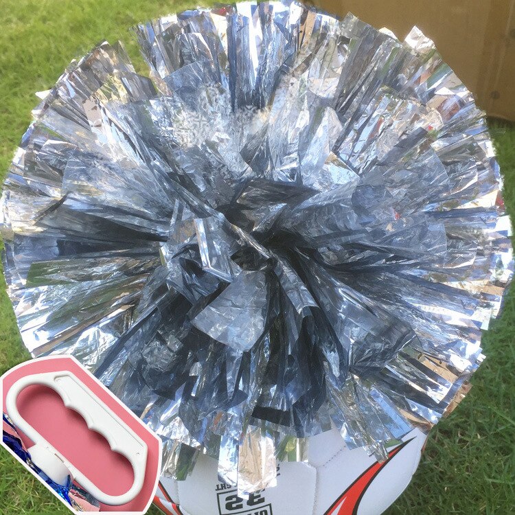 24Cm Cheerleader Pom Poms Sparkly Twee-Vinger Cheerleader Bloem Bal Kinderen Cheer Hand Bloem Cheer Props Sport Bloem bal: silver