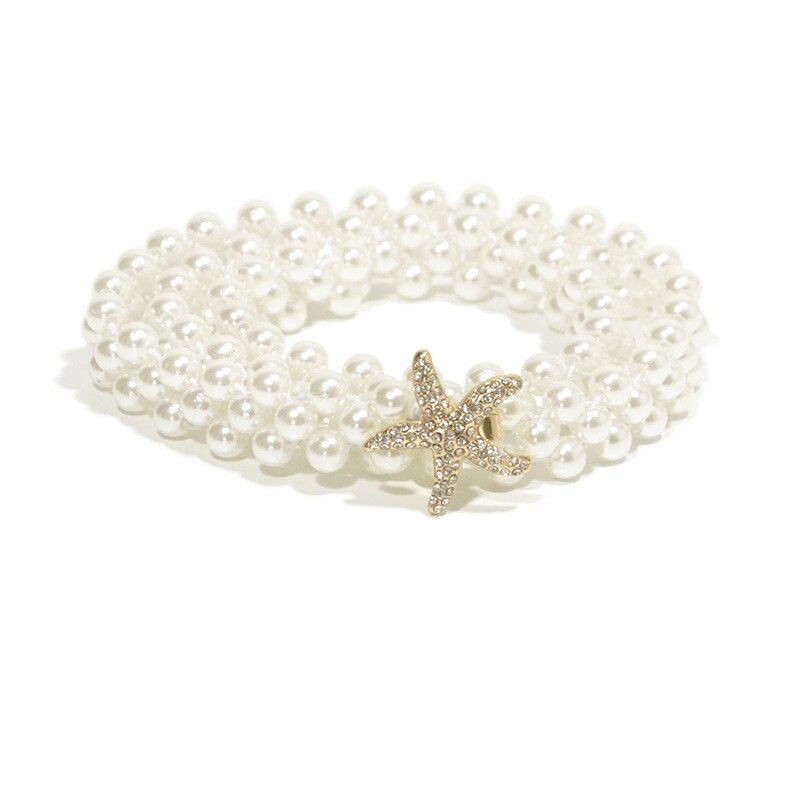 Ceinture à boucle en perles, cigogne abeille étoile de mer, élégante, élastique pour femmes, sangle en cristal