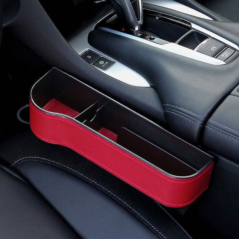 Caja de almacenamiento de cuero PU para hueco de asiento de coche, organizador de bolsillo multifuncional, soporte para botella de teléfono, accesorios para coche: Leather-Left 2