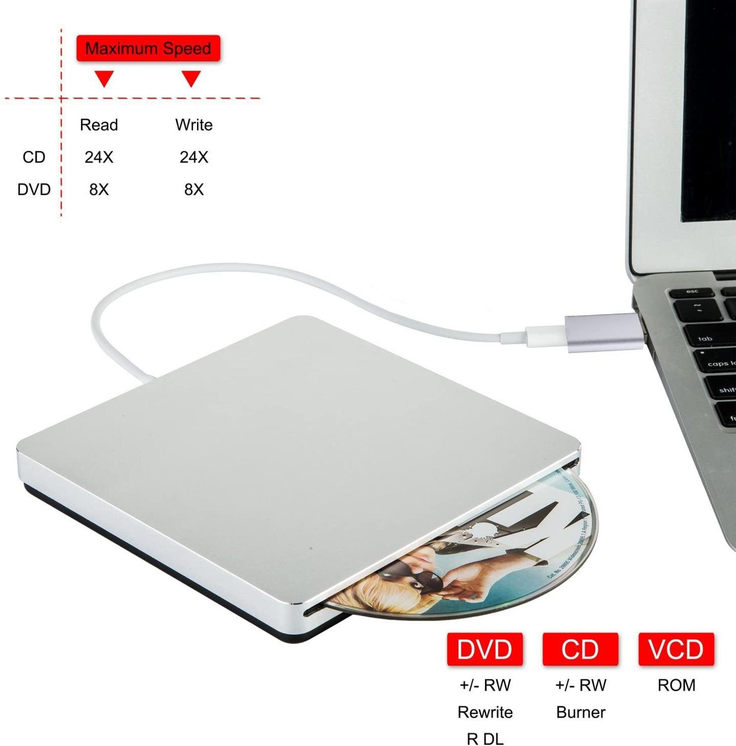 Externe Dvd Brander Usb 3.0/Type-C Optische Drive Slim Slot-In Cd/Dvd +/-Rw Brander Speler Usb C Superdrive Voor Mac/Venster