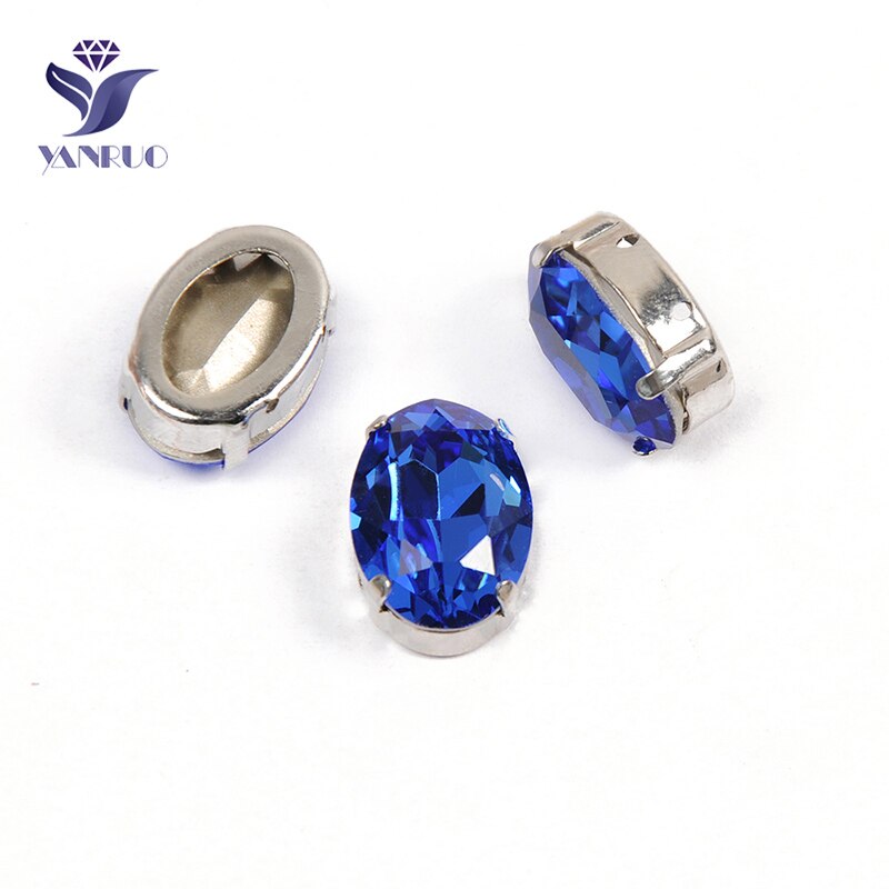 Yanruo 4120 Oval Blue Sapphire K9 Kristal Met Zilveren Klauwen Strass Naaien Op Strass Glas Naaien Jurk Pointback Stenen Gems: With Silver Claw / 20x30mm 3Pcs