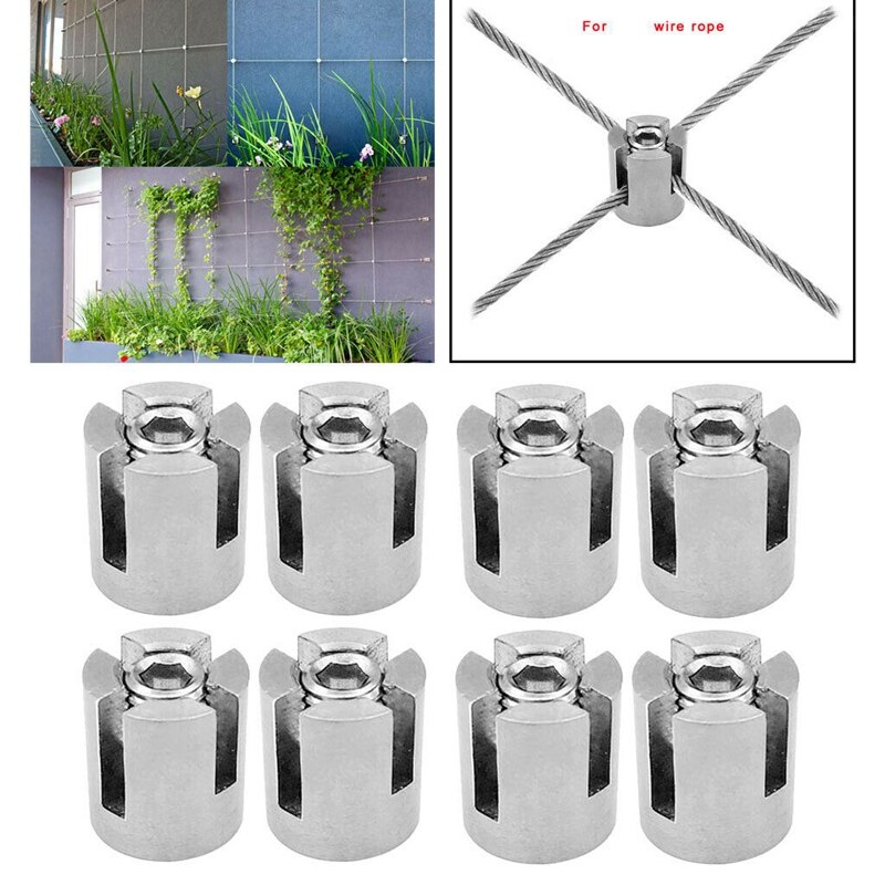 ! 8 Pcs Stainless Steel Wire Rope Green Wall Trellis Fitting Cross Clip m Wire