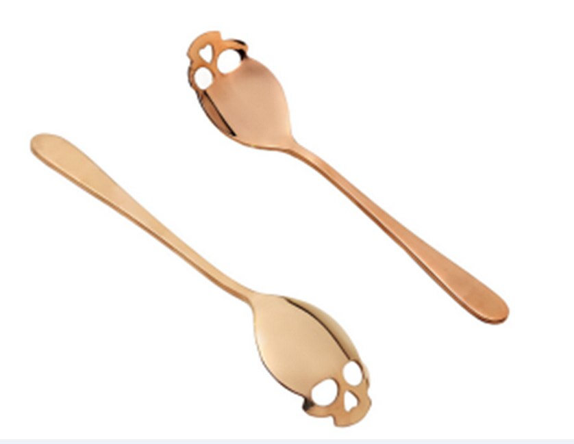 1PC Spoon Sugar Skull Tea Spoon Stainless Steel Silverware Skeleton For Tea Coffee: Rose Gold