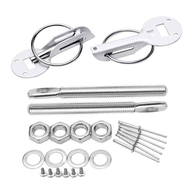Espeeder Universele Aluminium Bonnet Hood Pin Lock Kit Passen Alle Racing Speed Down Hood Lock Pins: Zilver