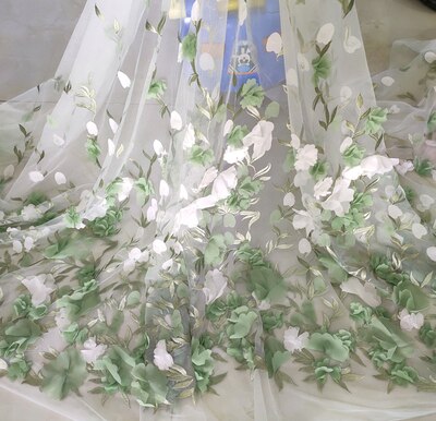 Three-dimensional Colorful Chiffon Flower Mesh Embroidery Fabric For Skirt Wedding Dress Fabric: 04