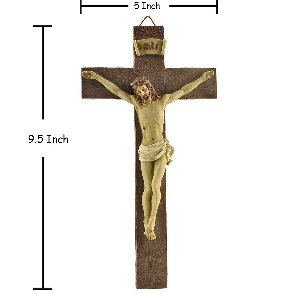 Handmålat trä texturerat 23 cm högt hartskrucifix vägg kors jesus kors för väggdekoration religiös