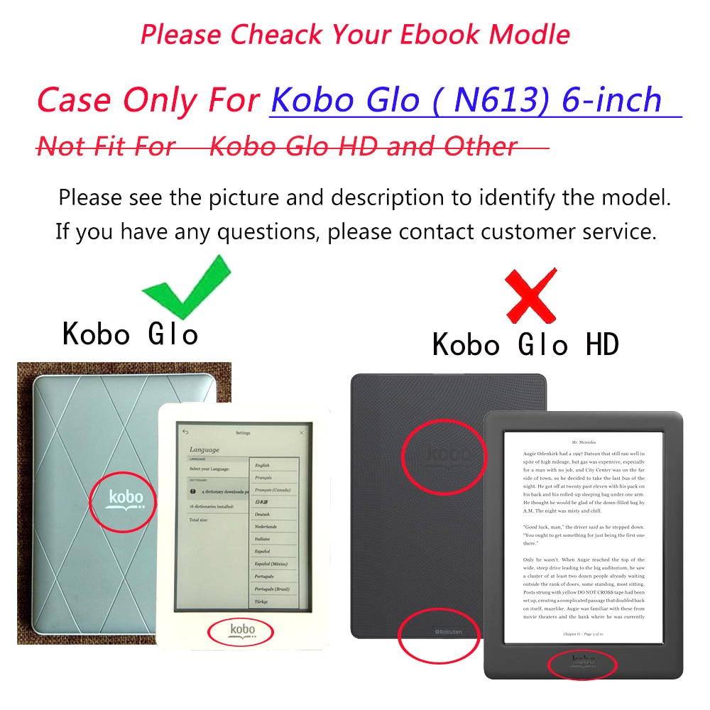 PU Leather Flip Cover Case voor Kobo Glo 6 inch Model N613 Rakuten ebook eReader cover met Magnetische