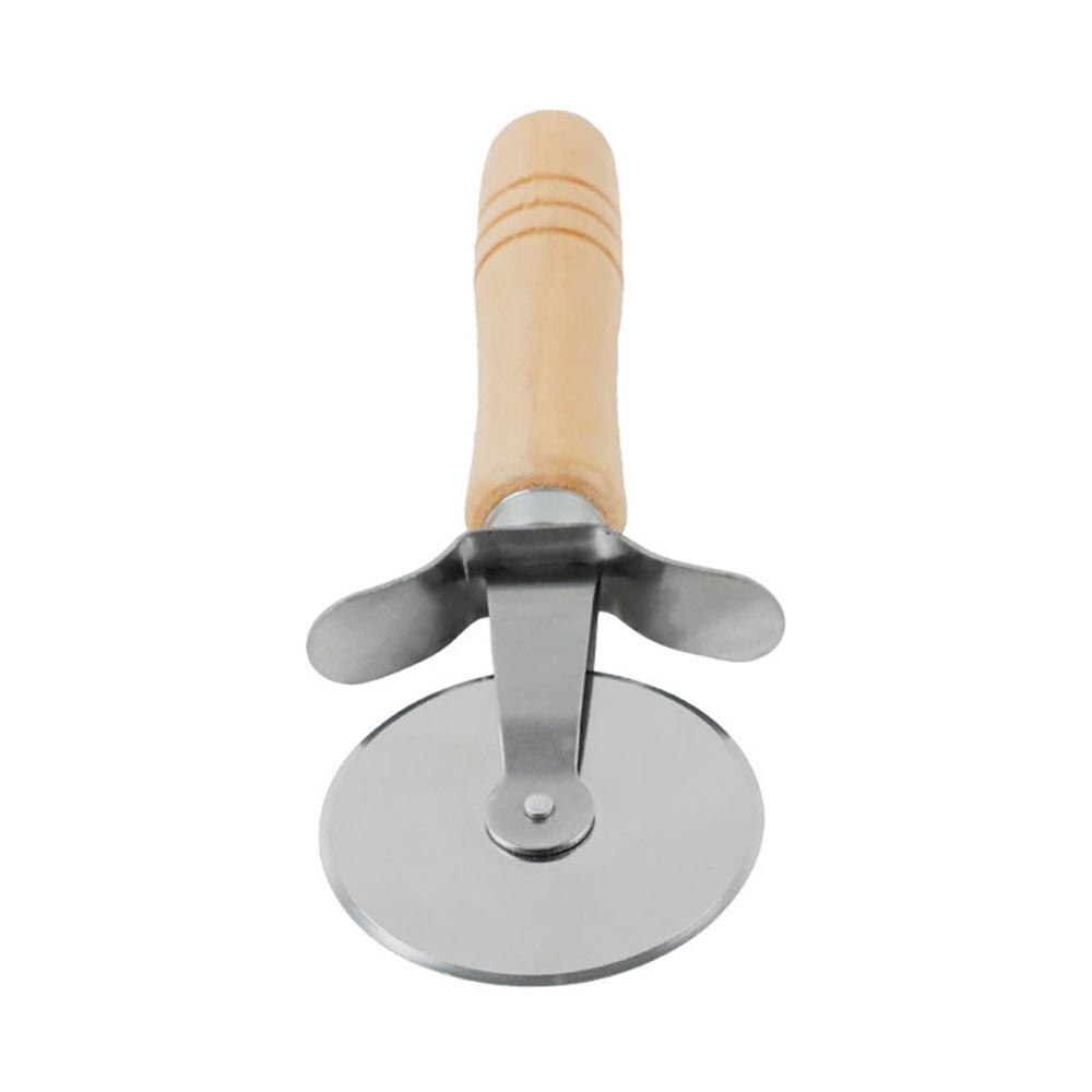 Pizza Cutter Rvs Pizza Enkel Wiel Houten Handvat Cut Gereedschap Huishoudelijke Keuken Pizza Mes Voor Wafel Taart Tools D25