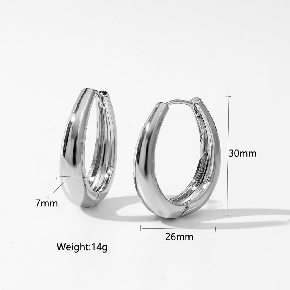 Cool SIlver Color Brass Hoop Earrings for Women Hollow Shape Chunky Huggie Statement Earring Jewelry: silver