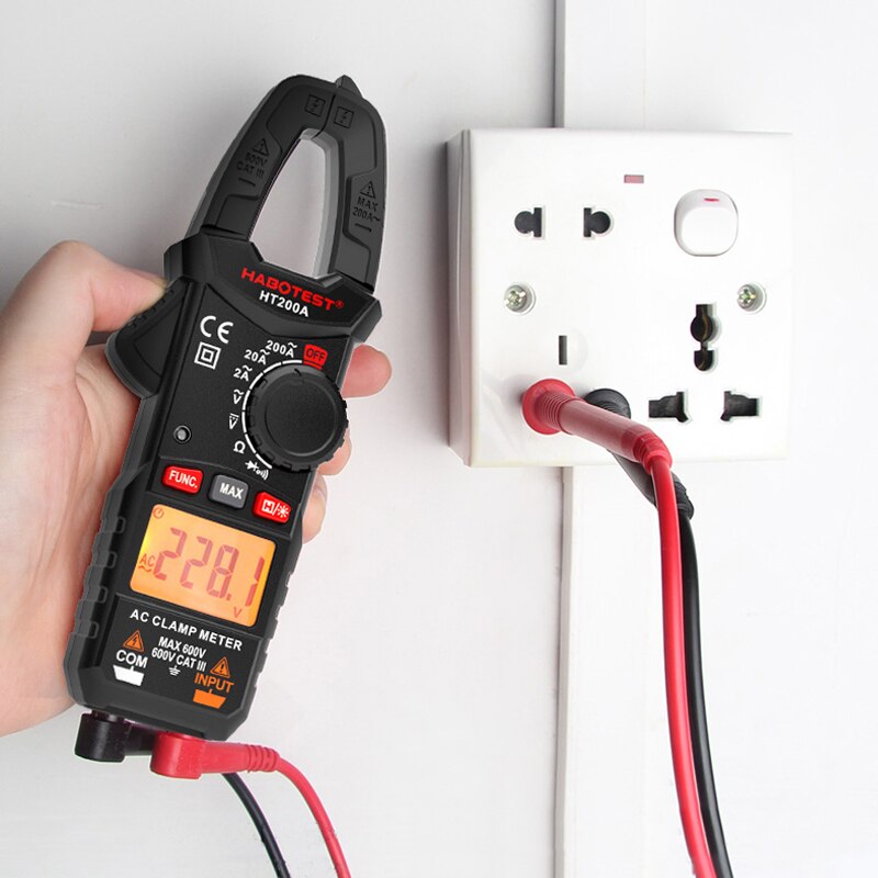 Habotest HT200A/200B AC DC Ammeter Digital 600V 200A 20MΩ Digital Clamp Meter Multimeter Continuity Max High Precision Tester