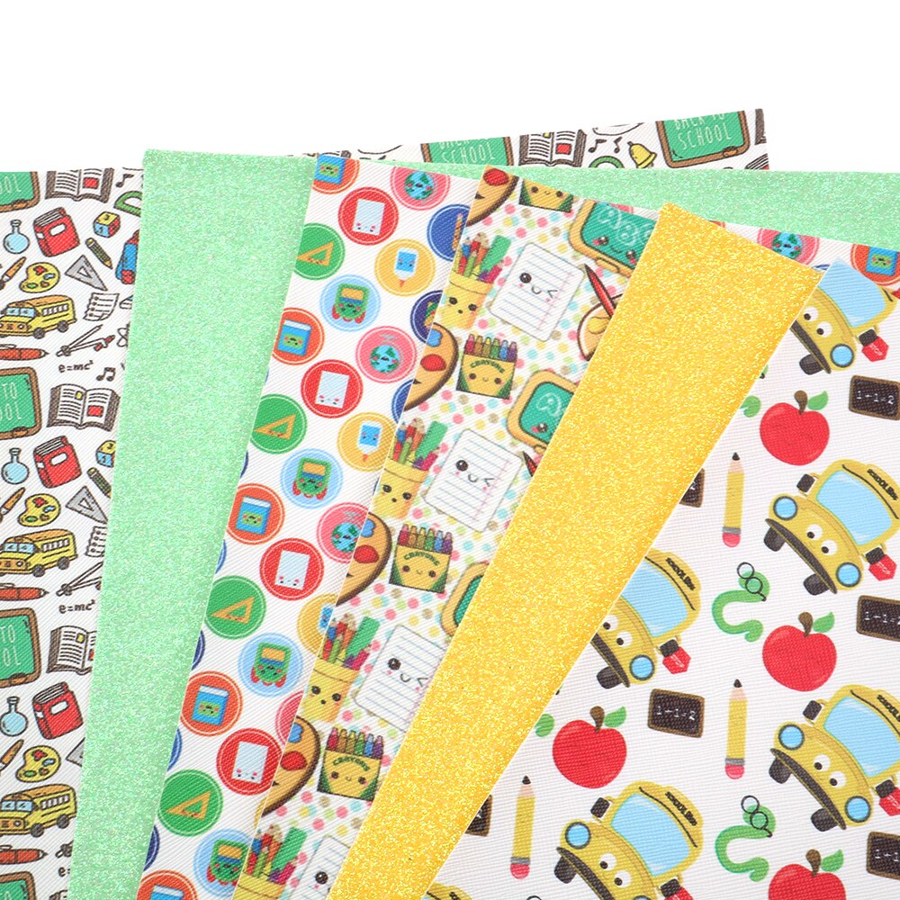 20*34cm 6PCS/Set Back To School abc Synthetic Leather Set Faux Artificial Fabric DIY Sewing Garment HairBow Bag,1Yc7322