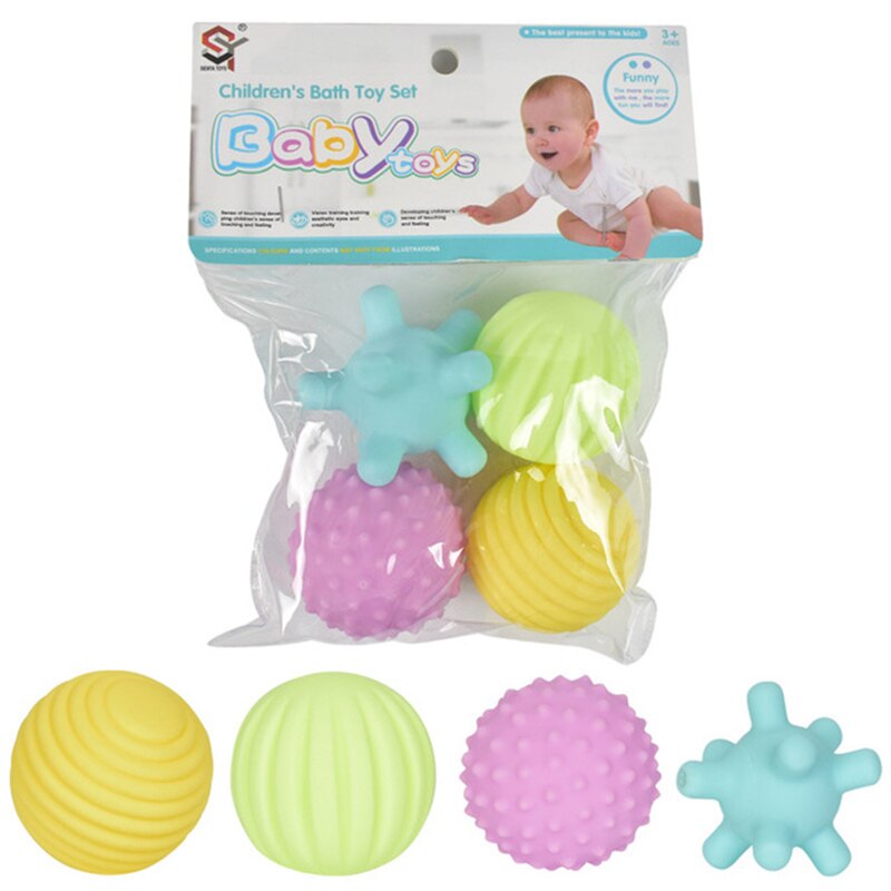 Safe Hand Sensory Baby Toy Rubber Textured Multi Tactile Senses Touch Toys Baby Training Massage Soft Balls: 4 Pcs(Random style)