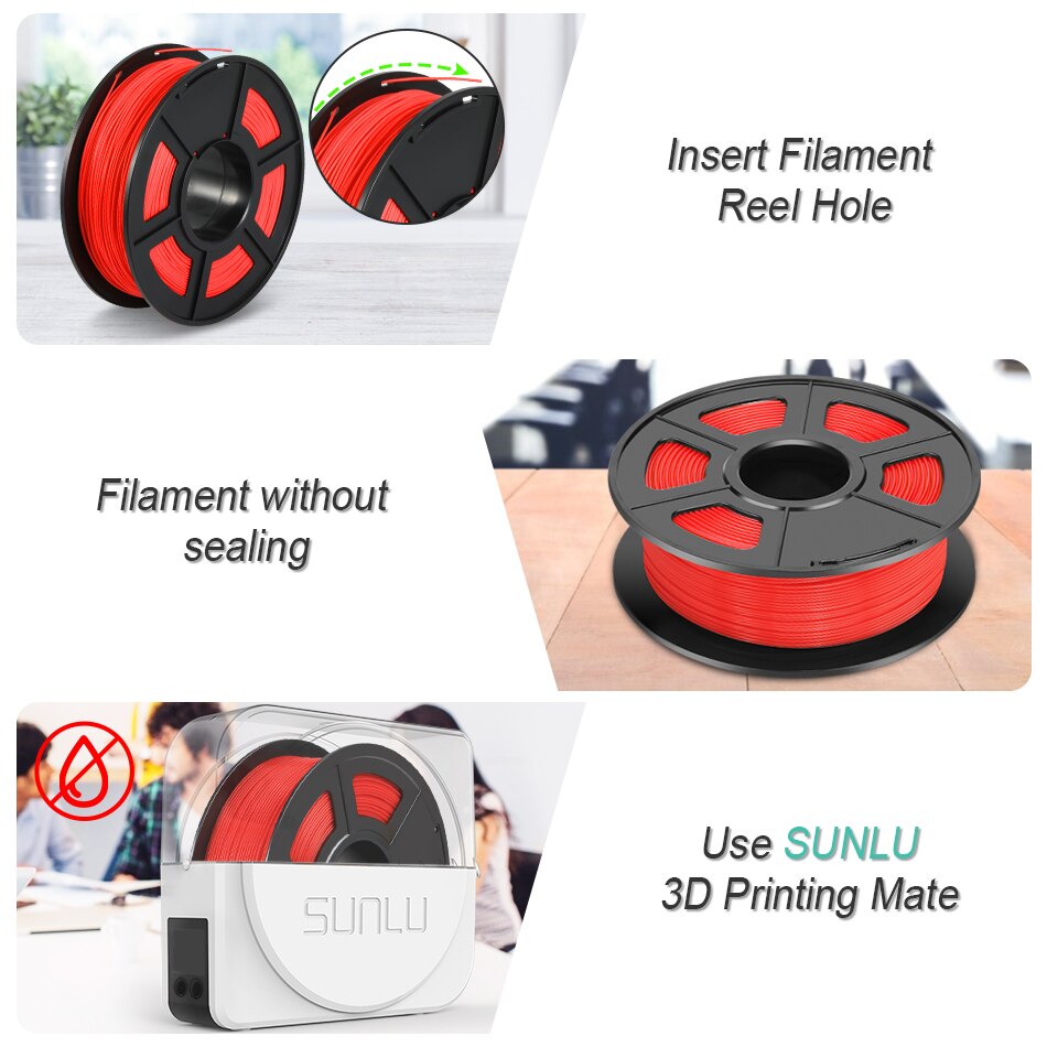 SUNLU 3D Printer Filament SPLA 1.75mm 1KG Colorful Plastic Printing Material 3 Colors White Black GREY
