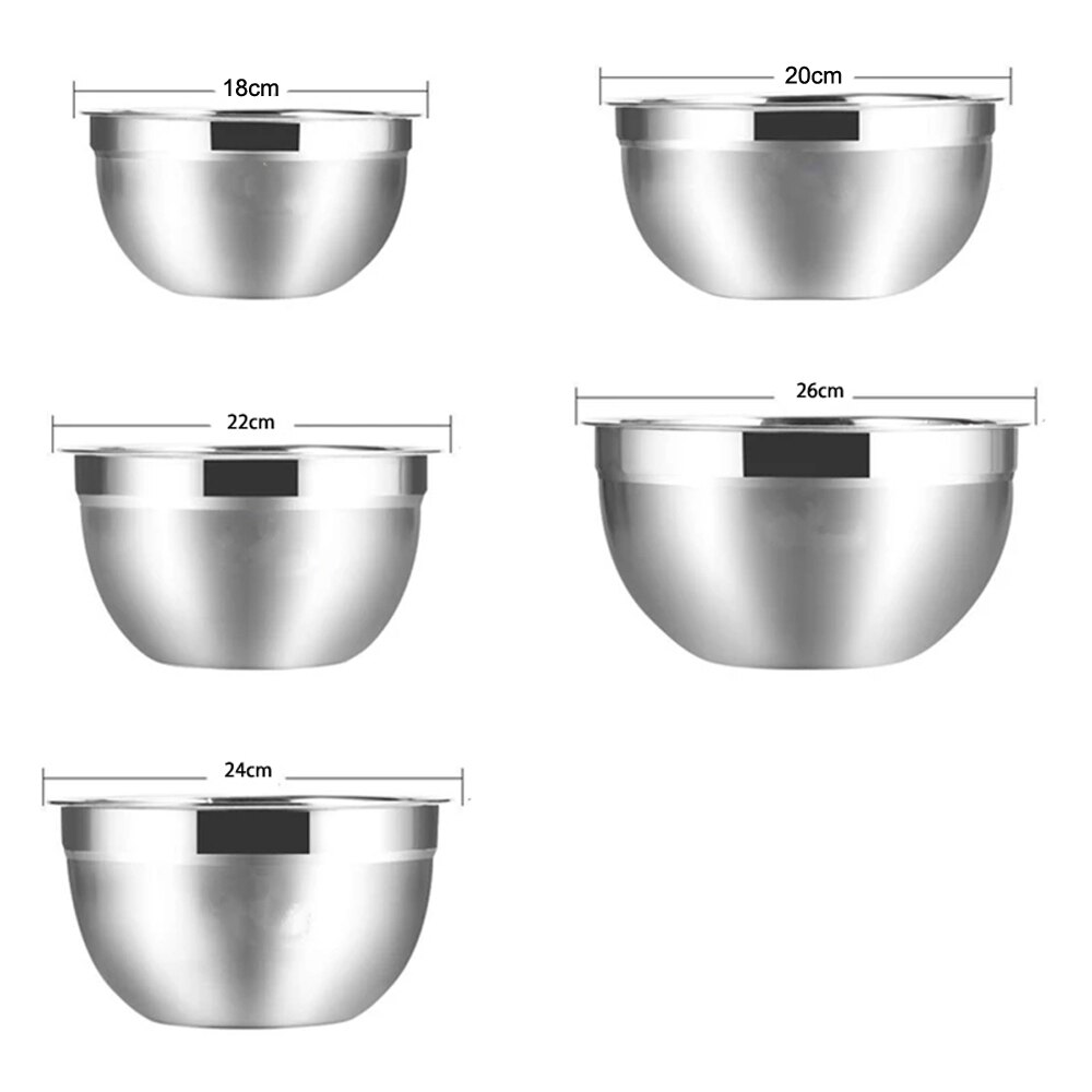 Cuenco de mezcla de acero inoxidable con cubierta de silicona (juego de 5), juego de cuencos antideslizantes para batidos, cuencos de mezcla para cocina de ensalada: 5pcs non cover