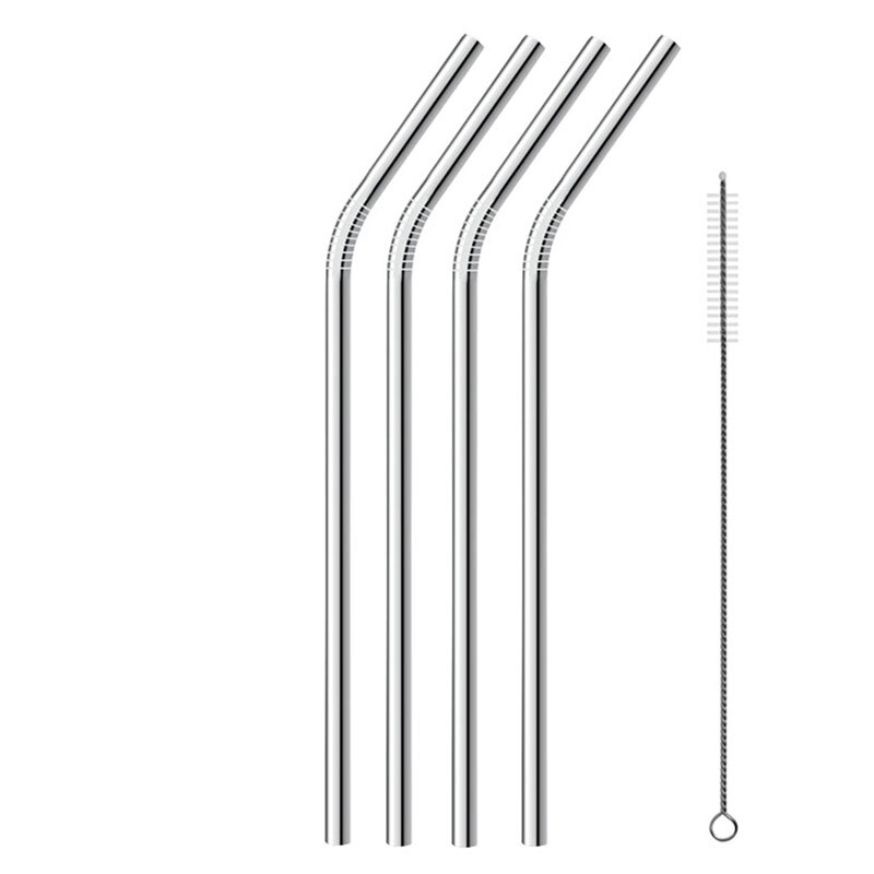 4 Uds 304 paja de acero inoxidable Metal reutilizable pajita para beber con cepillo limpiador para en casa Bar Accesorios: 4Bent