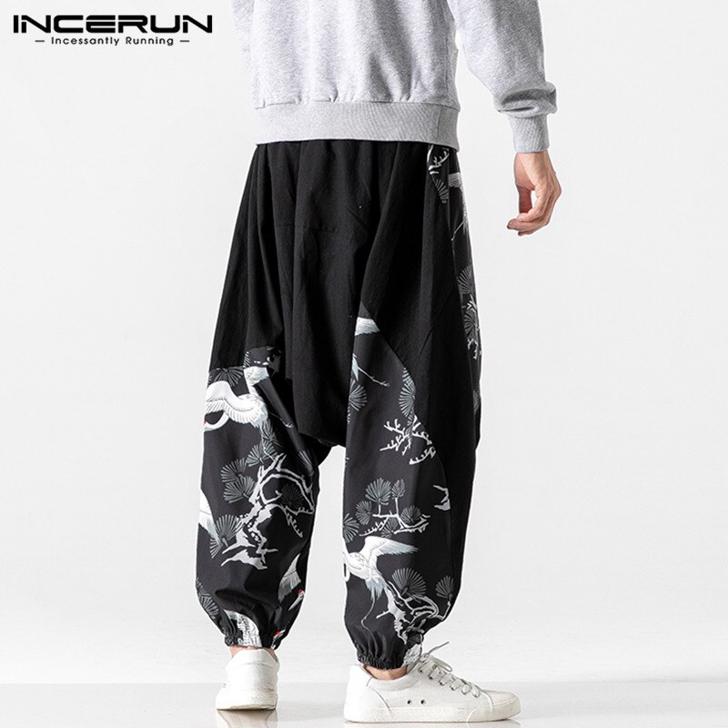Pantalones de Harem para hombre, pantalones casuales con cintura elástica de retales impresos, pantalones para hombres, pantalones para correr, ropa de calle, pantalones sueltos de baile, pantalones para hombre