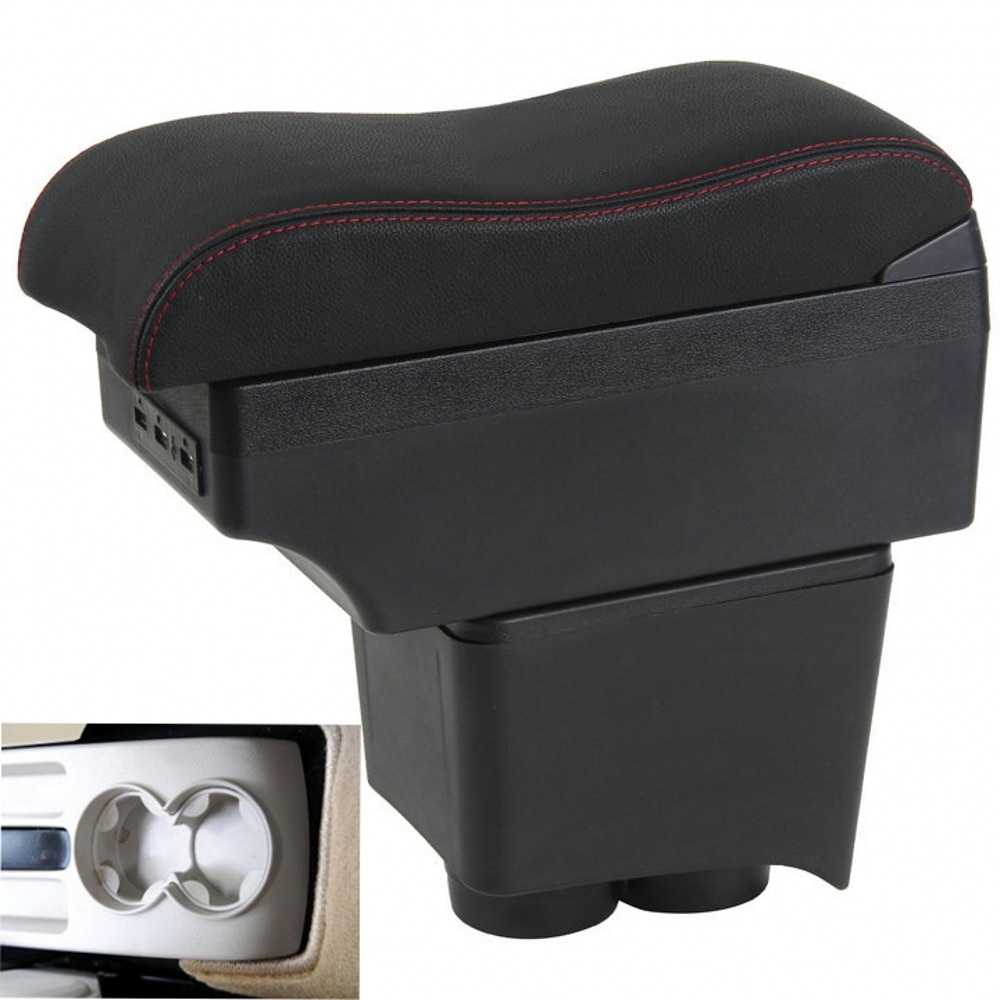 For old Polo 9N/9N3 02-09 Vivo 10- Dual Layer Car Armrest Cup Holder Center Centre Console Storage Box Tray Leather