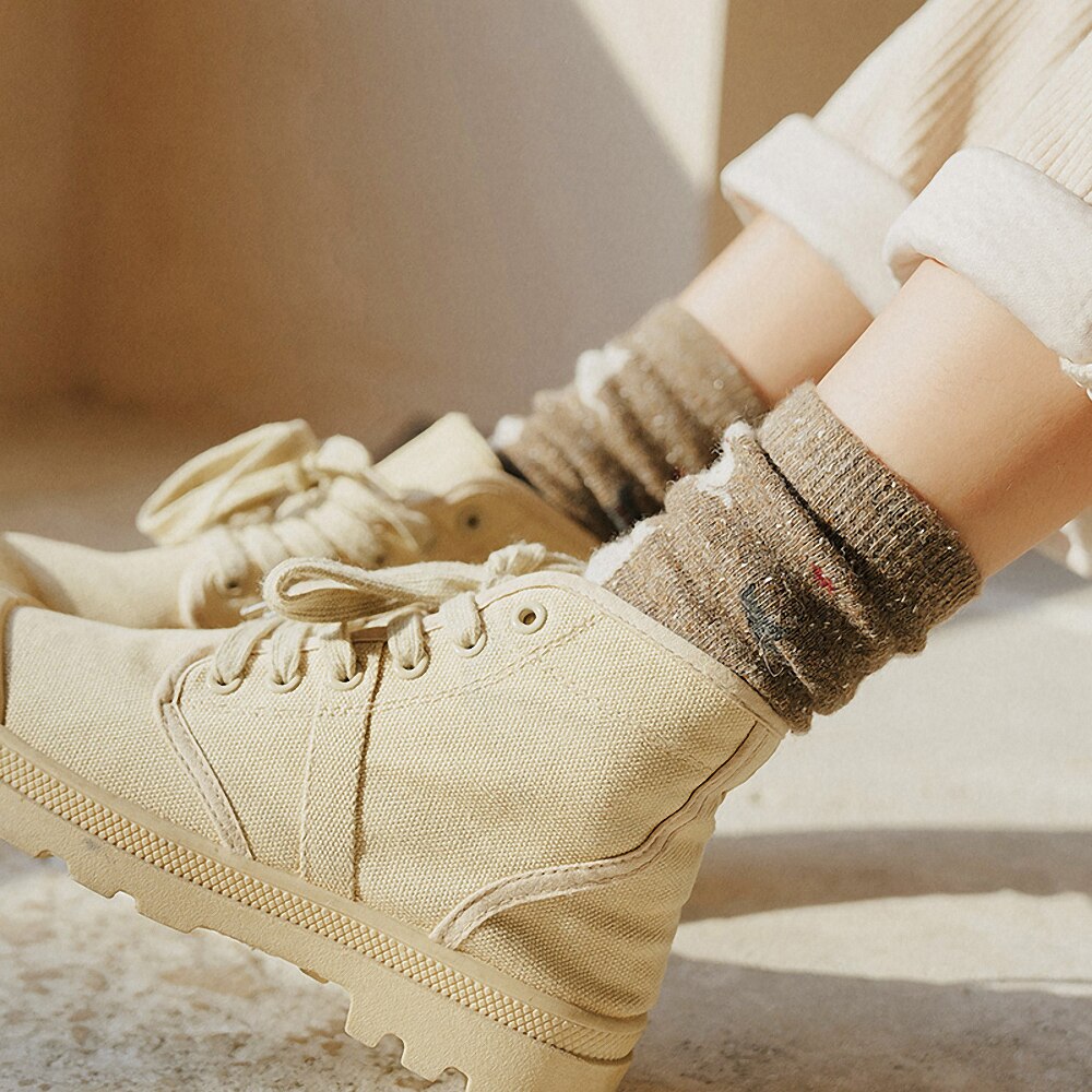 Calcetines con estampado de gato para mujer, medias de lana gruesa y suave con dibujos animados, accesorios de ropa cálidos para Otoño e Invierno