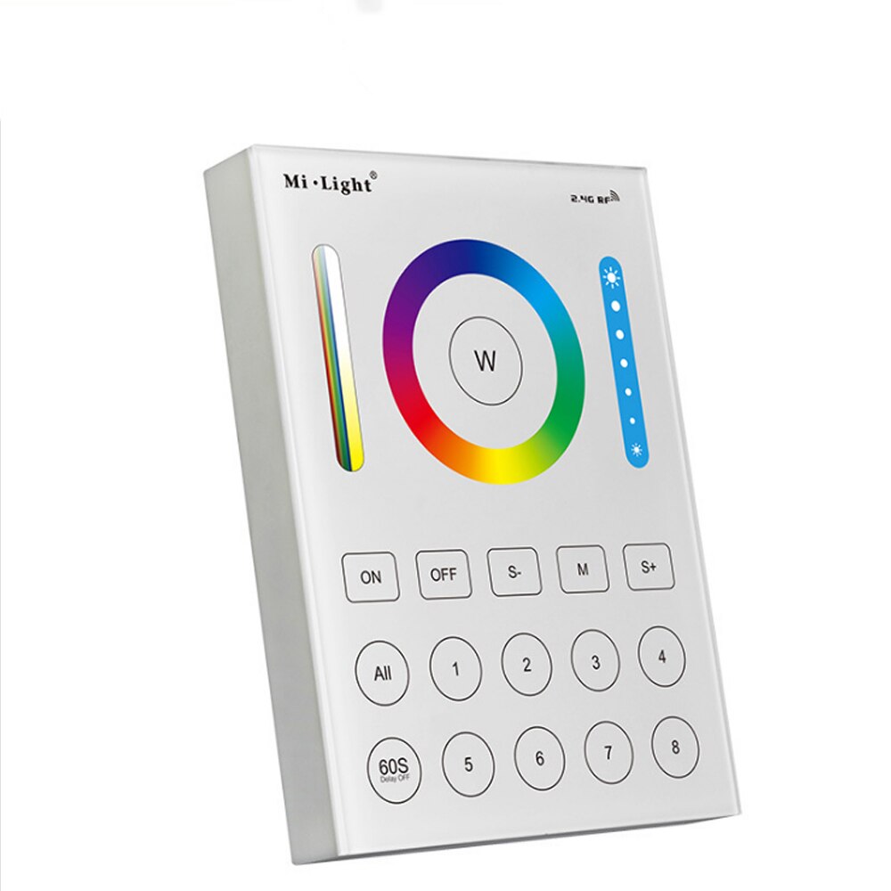Miboxer 2.4g trådløs 8 sone rf mørkere fut 089 fjernkontroll  b8 berøringspanel veggmontert rgbww  ls2 5 i 1 ledet kontroller til rgb+cct: naken b8